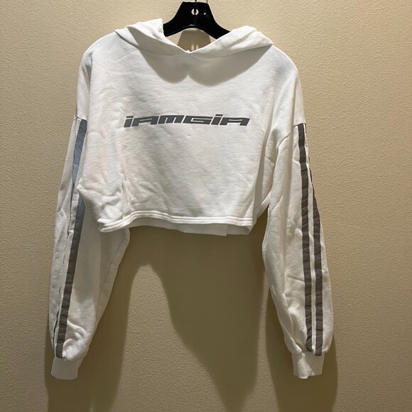 I.AM.GIA. White/Gray Cropped Reflective Stripe Hoodie Size M - Picture 3 of 8